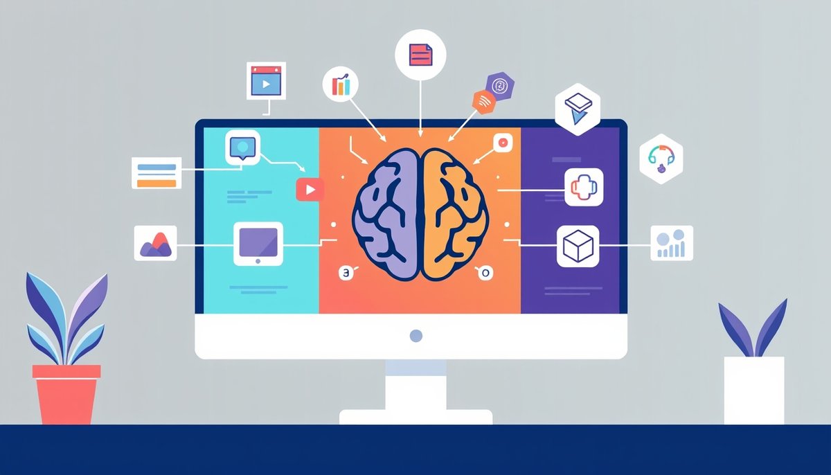 Workspace de IA para creación automatizada de contenido publicitario mostrando generación de texto e imágenes simultánea Espacio de trabajo de creación de contenido publicitario automatizado con IA generando texto e imágenes