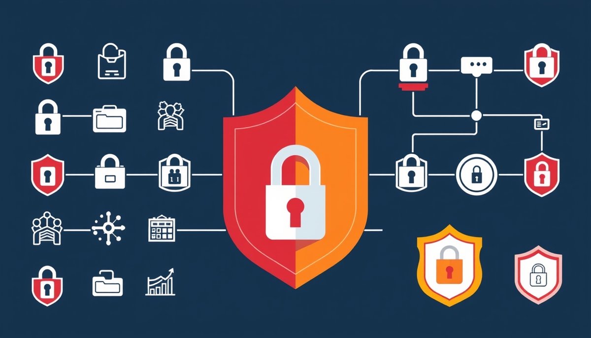 Seguridad y ética en IA educativa: protección de datos estudiantiles, cumplimiento GDPR y principios de transparencia Protección de datos y privacidad en IA educativa con símbolos de seguridad GDPR