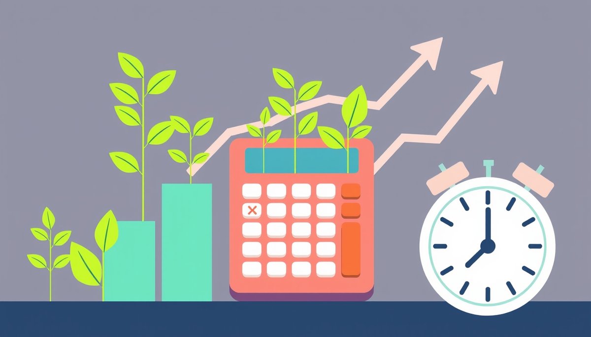 Ilustración de retorno de inversión y rentabilidad de implementar inteligencia artificial en pequeñas empresas con gráficos de crecimiento ROI y retorno de inversión en implementación de IA