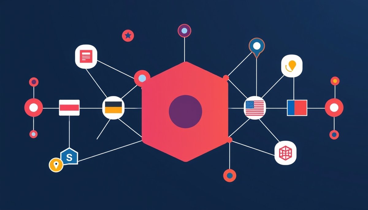 Visualización del ecosistema de proveedores de software jurídico con IA en el mercado alemán e internacional, mostrando conexiones entre plataformas Panorama competitivo software legal IA: proveedores alemanes e internacionales conectados