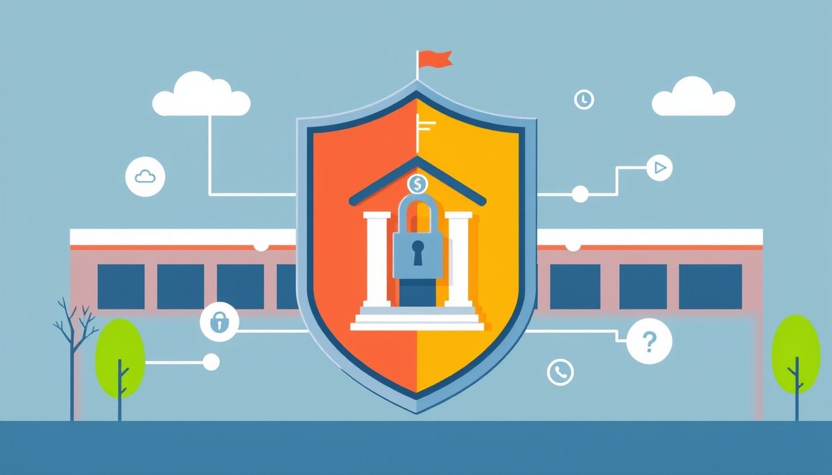 Protección de datos de estudiantes bajo normativa DSGVO en el sistema educativo alemán con medidas de seguridad digital Escudo protegiendo datos estudiantes con símbolos DSGVO y conexiones seguras educación alemana