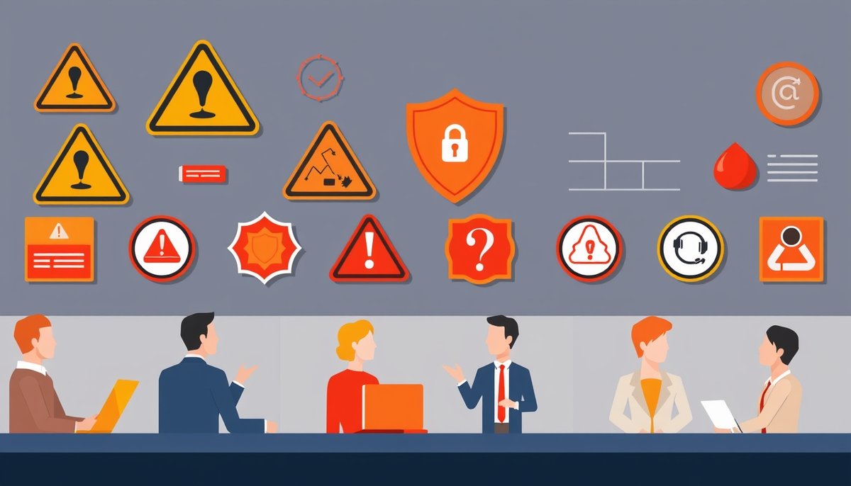 Ilustración de consideraciones importantes como seguridad de datos y adaptación del equipo en proyectos de IA comercial Riesgos y desafíos en la implementación de IA en ventas