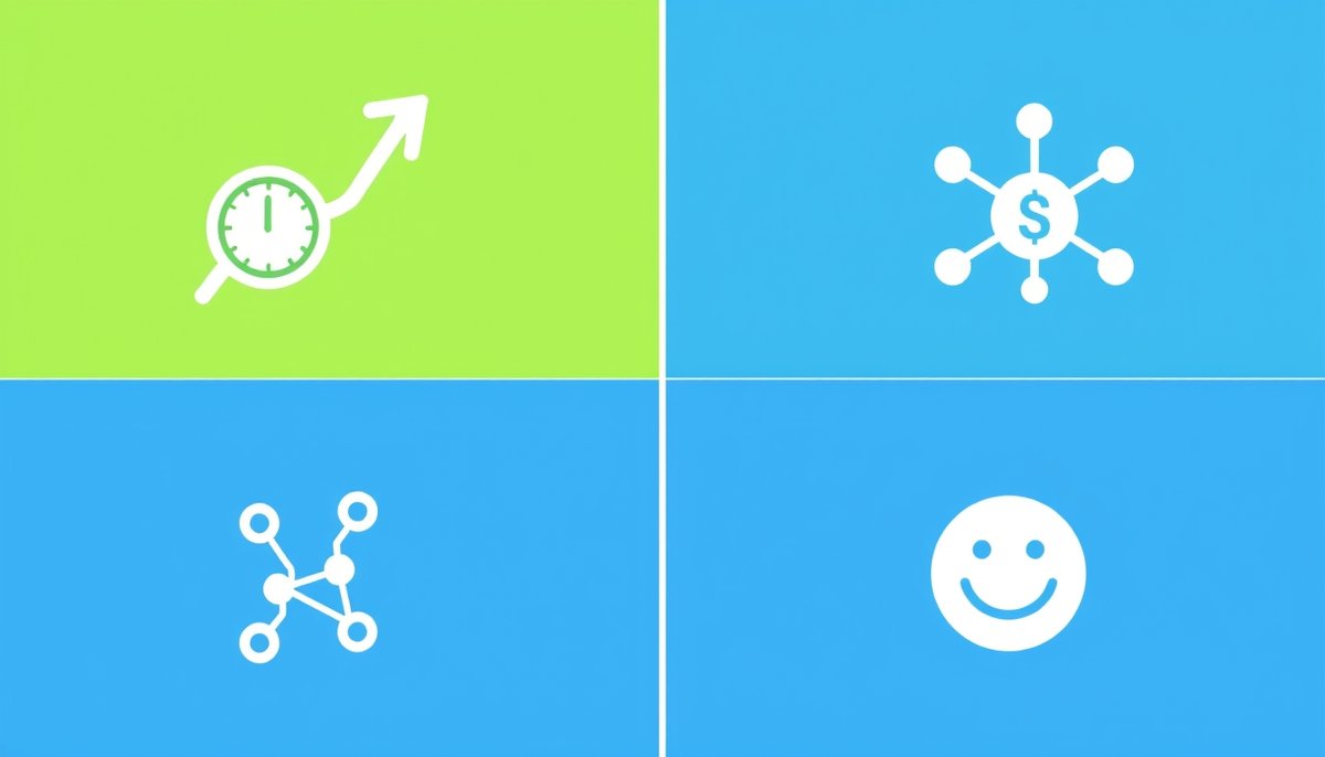 Visualización de ventajas competitivas: mejora de eficiencia, ahorro de costos y mayor transparencia con IA en supply chain Beneficios de IA en cadena de suministro: eficiencia, reducción costos y satisfacción cliente