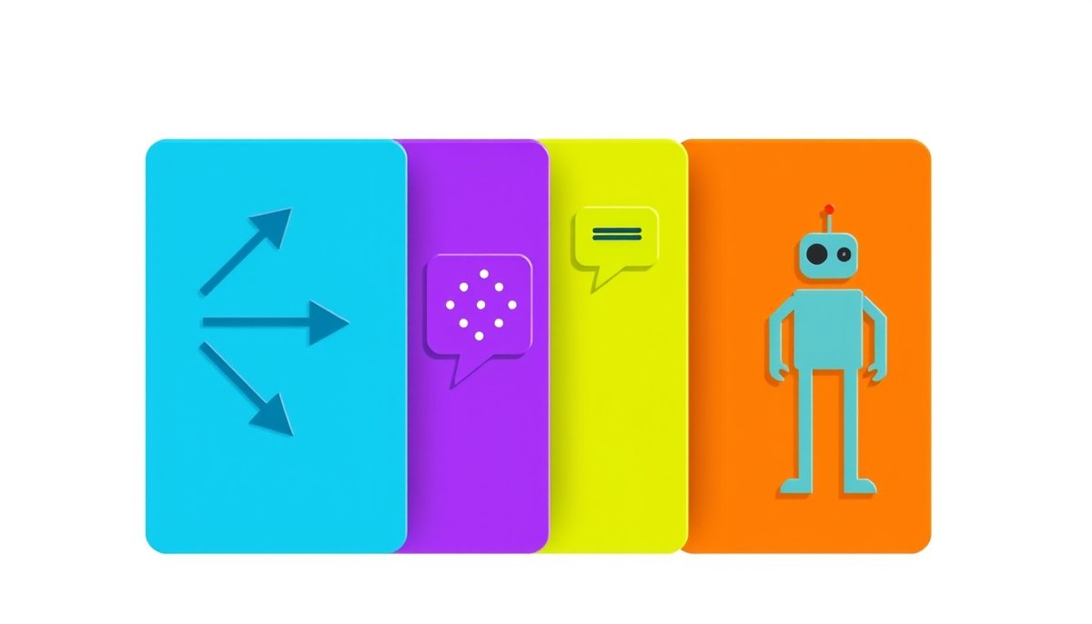 Diagrama de los cuatro pilares de la inteligencia artificial representados como bloques de construcción coloridos con iconos específicos Cuatro pilares fundamentales de la IA: Machine Learning, Deep Learning, NLP y Robótica