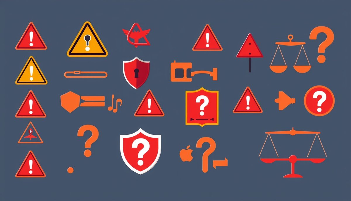 Principales riesgos técnicos, organizacionales y éticos asociados con la implementación de inteligencia artificial en empresas Riesgos y desafíos de la IA empresarial con símbolos de advertencia