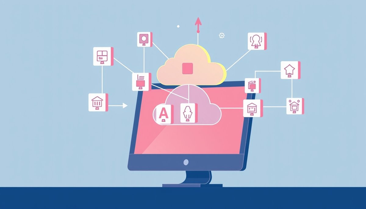 Ilustración de herramientas de inteligencia artificial en la nube con módulos de construcción y flujos de trabajo MLOps para empresas Herramientas y plataformas de IA basadas en la nube