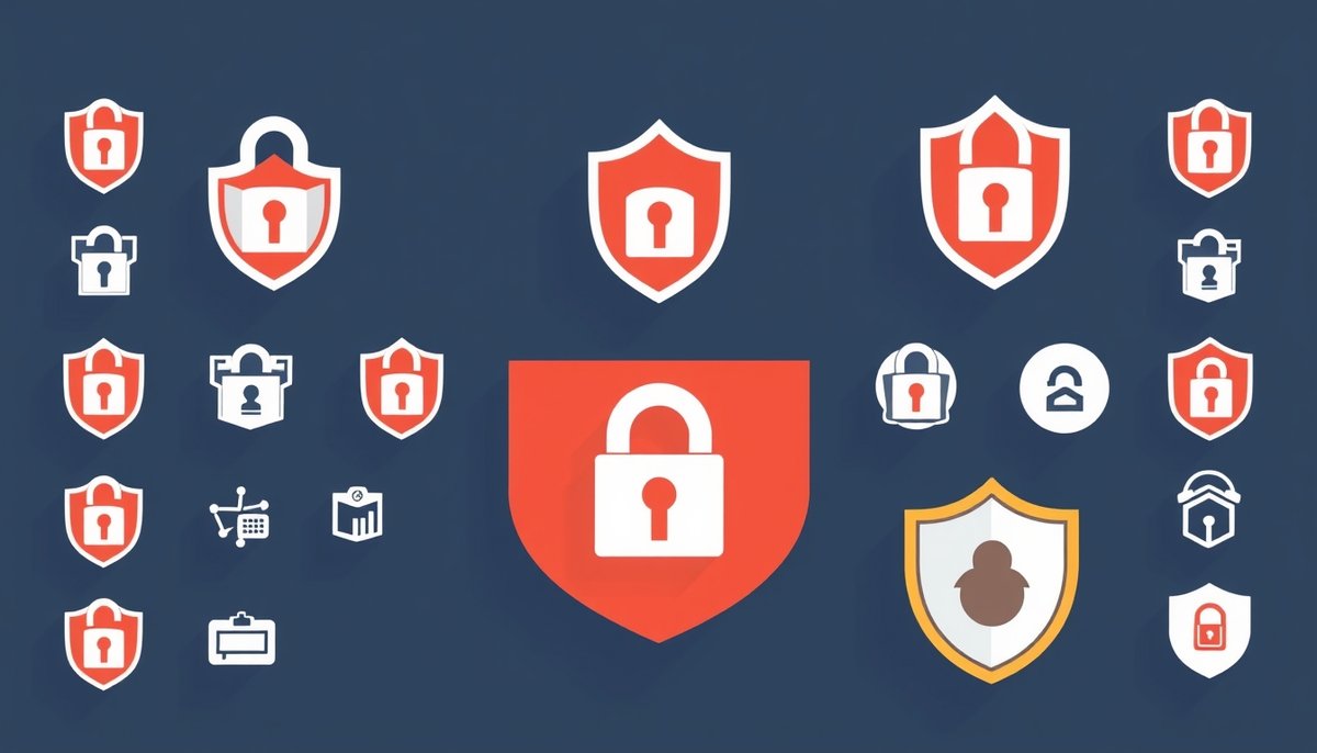 DSGVO Datenschutz Symbole mit Sicherheitsschild und Verschlüsselung für Preisvergleiche