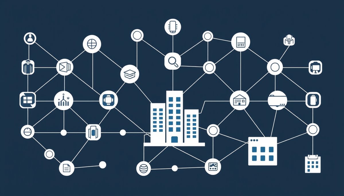 Red de empresas PropTech y proveedores de tecnología IA conectados en plataforma digital especializada Marketplace de soluciones PropTech e IA inmobiliaria
